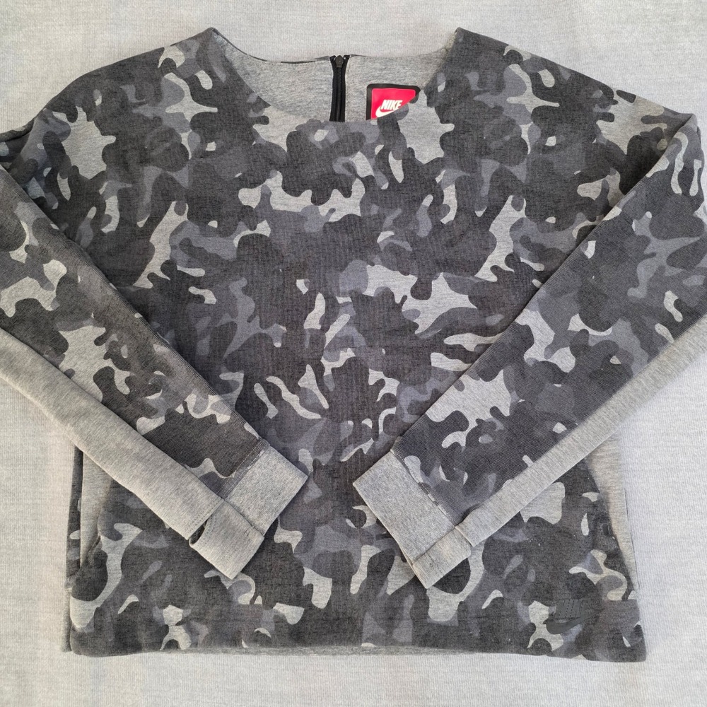 Nike Tech Fleece Sweatshirt Womens S‎ Grey Camo Back Zip 683796-091 Camouflage